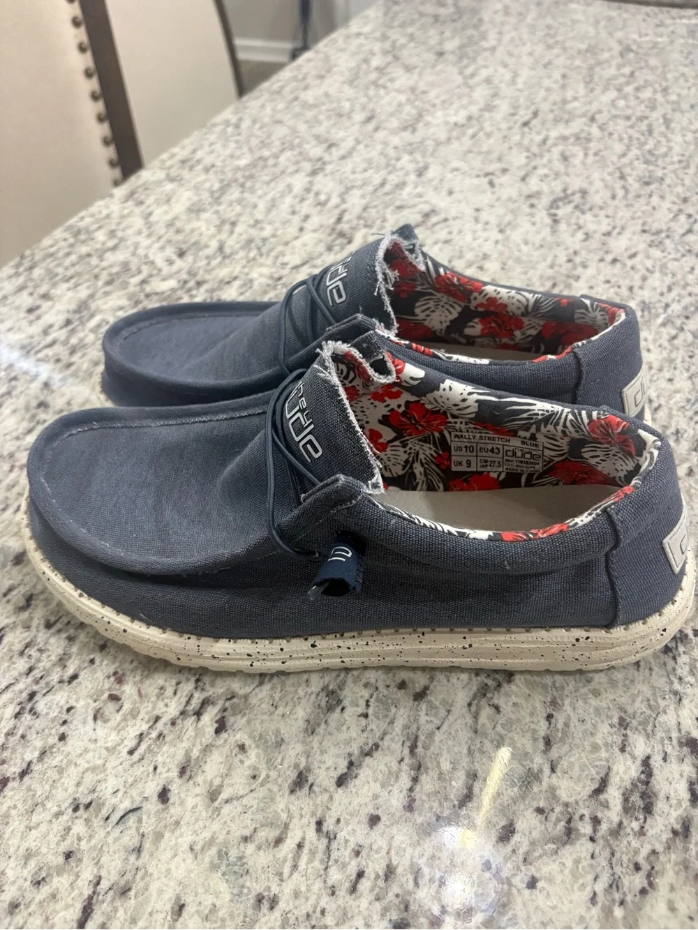 Hey Dude Men's Slip-On Loafers in Dark Gray with Floral Lining